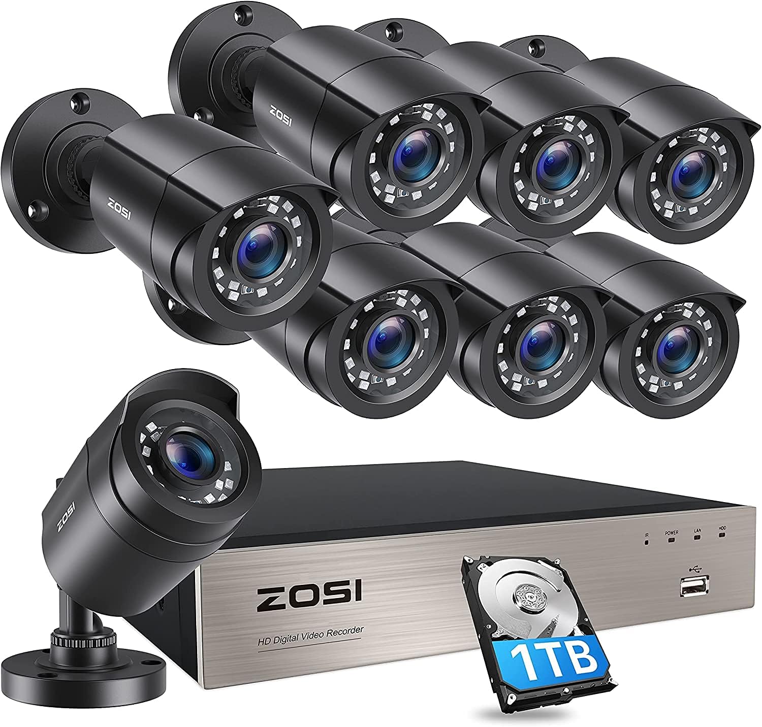 ZOSI 8CH 1080P Security Camera System with 1TB Hard Drive