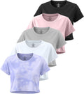 Real Essentials Women's Dry Fit Crop Top 5 Pack - Stretch (Style GQG7)