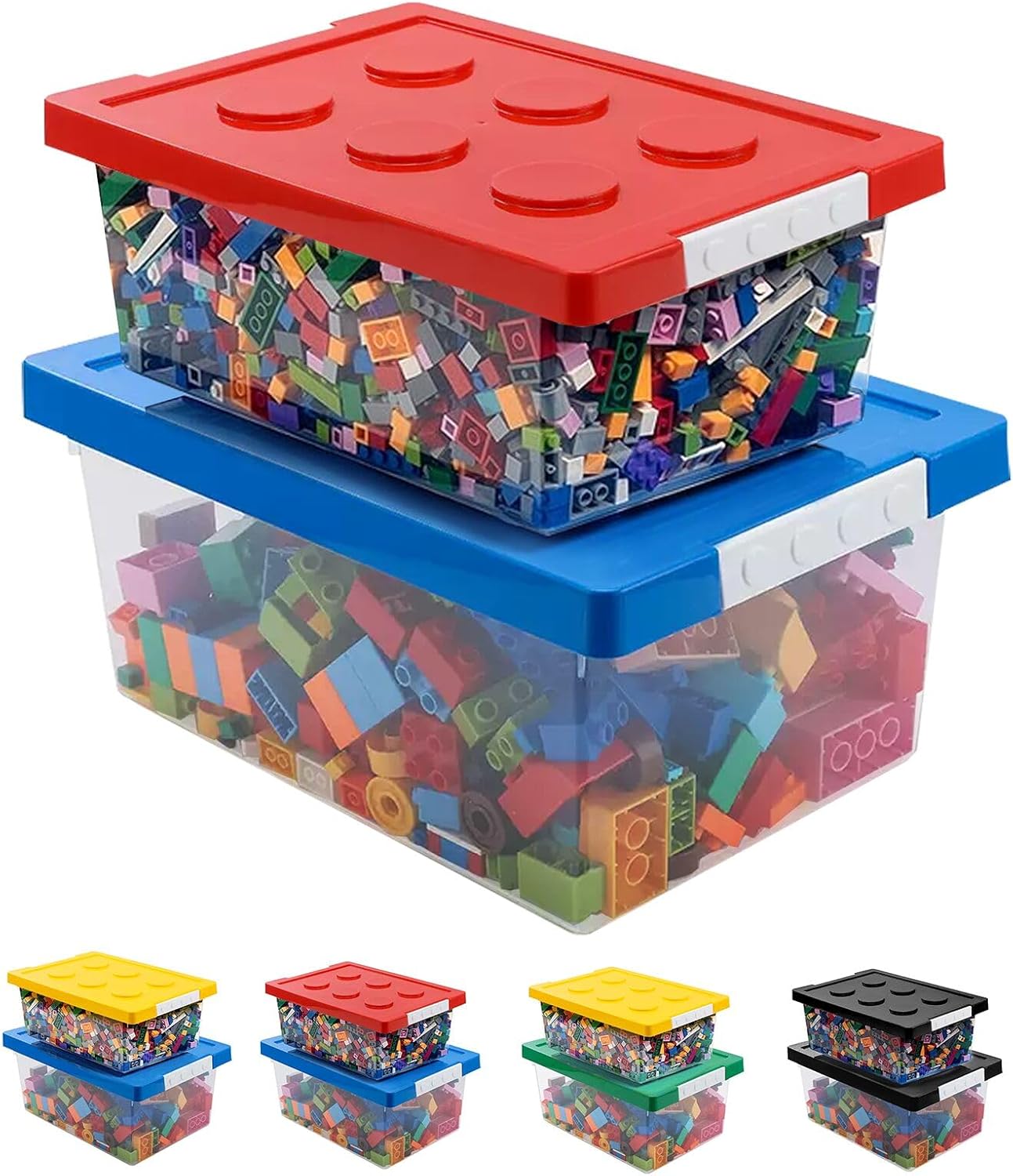 Loobuu Plastic Storage Bins with Lids - Stackable Toy Organizers