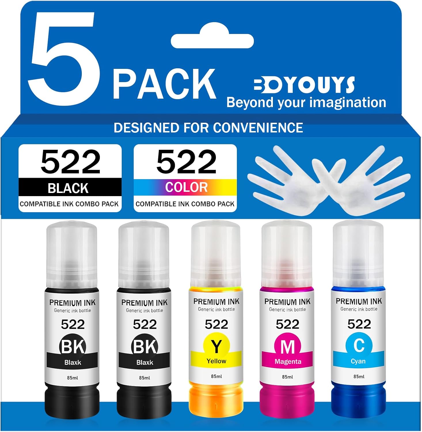 BOYOUYS Epson 522 Ink Refill Bottles 5-Pack