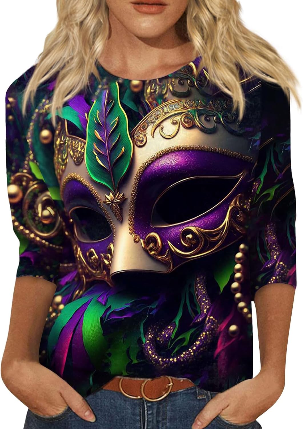 Mardi Gras Crewneck Top - Festive Plus Size Costume
