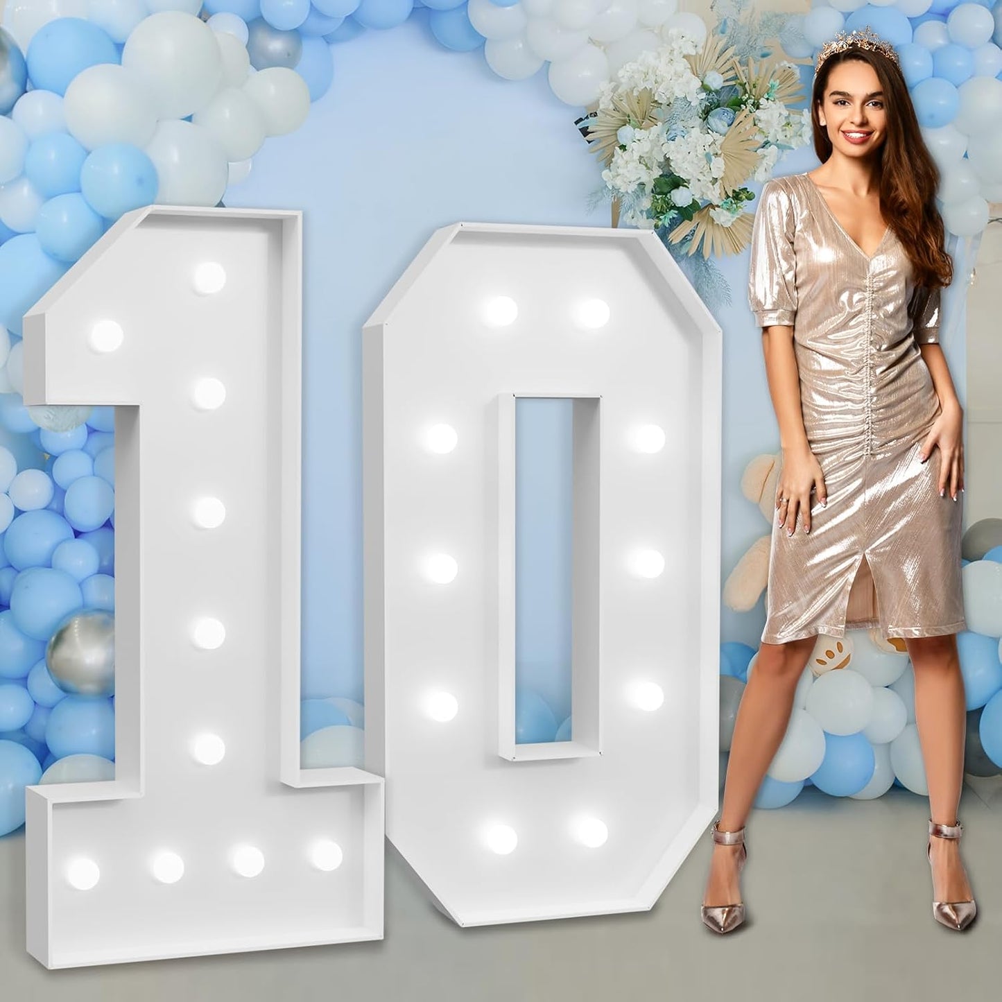 Large 4ft Light Up Number 10 for 10th Birthday Celebrations