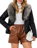 Bellivera Womens Faux Leather Moto Biker Sherpa-Lined Coat - Warm Fit