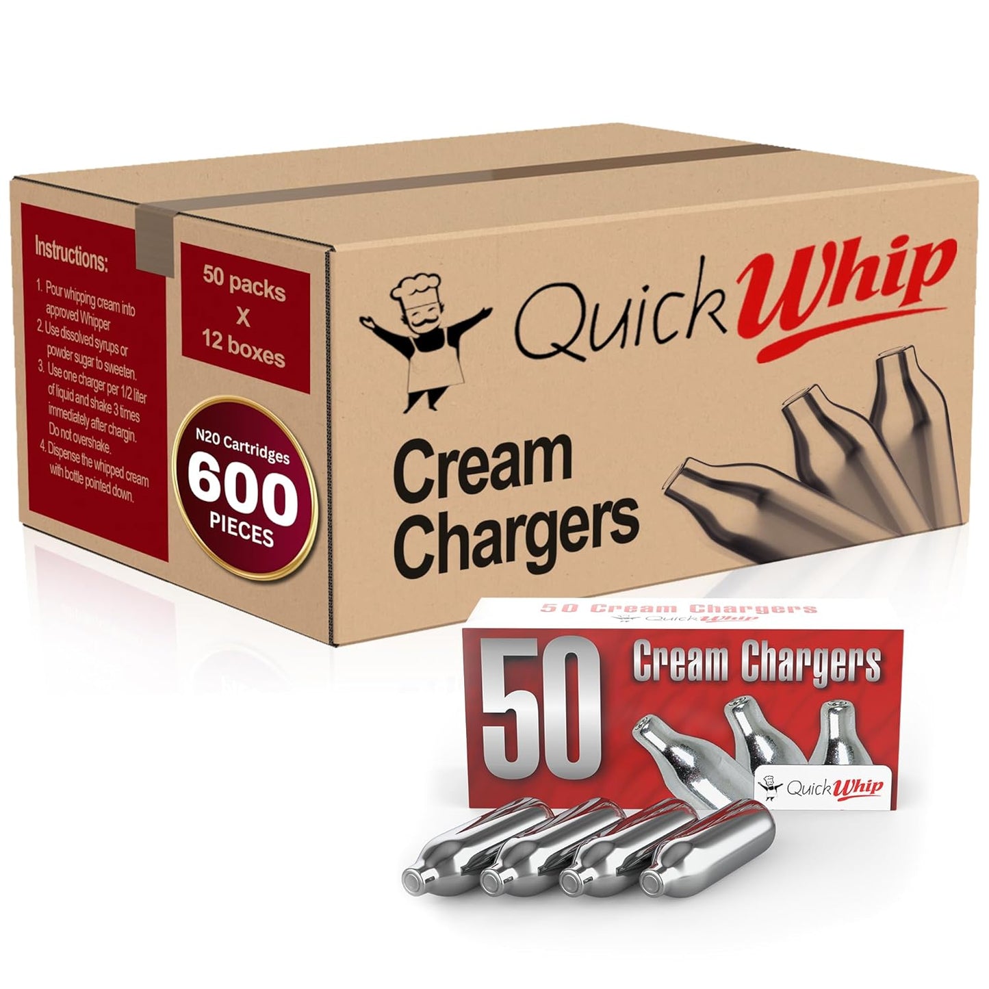 600 Premium N2O Chargers for QuickWhip Dispenser