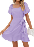 SAMPEEL Womens Summer Dresses Square Neck Puff Sleeve Tie (Style SH83)