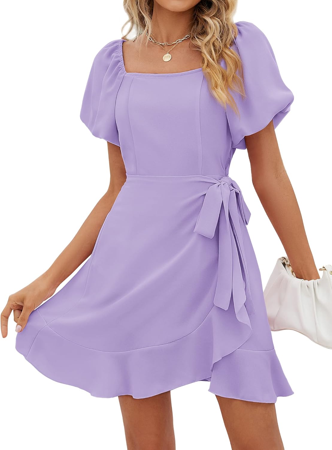 Stylish Summer Dresses for Women with Puff Sleeves and Tie Waist