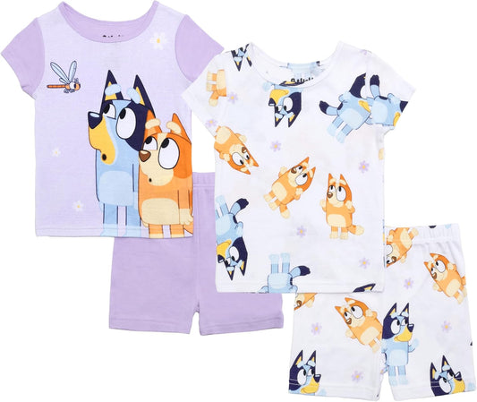 Bluey 4-Piece Snug-fit Cotton Pajama Set for Kids Comfort