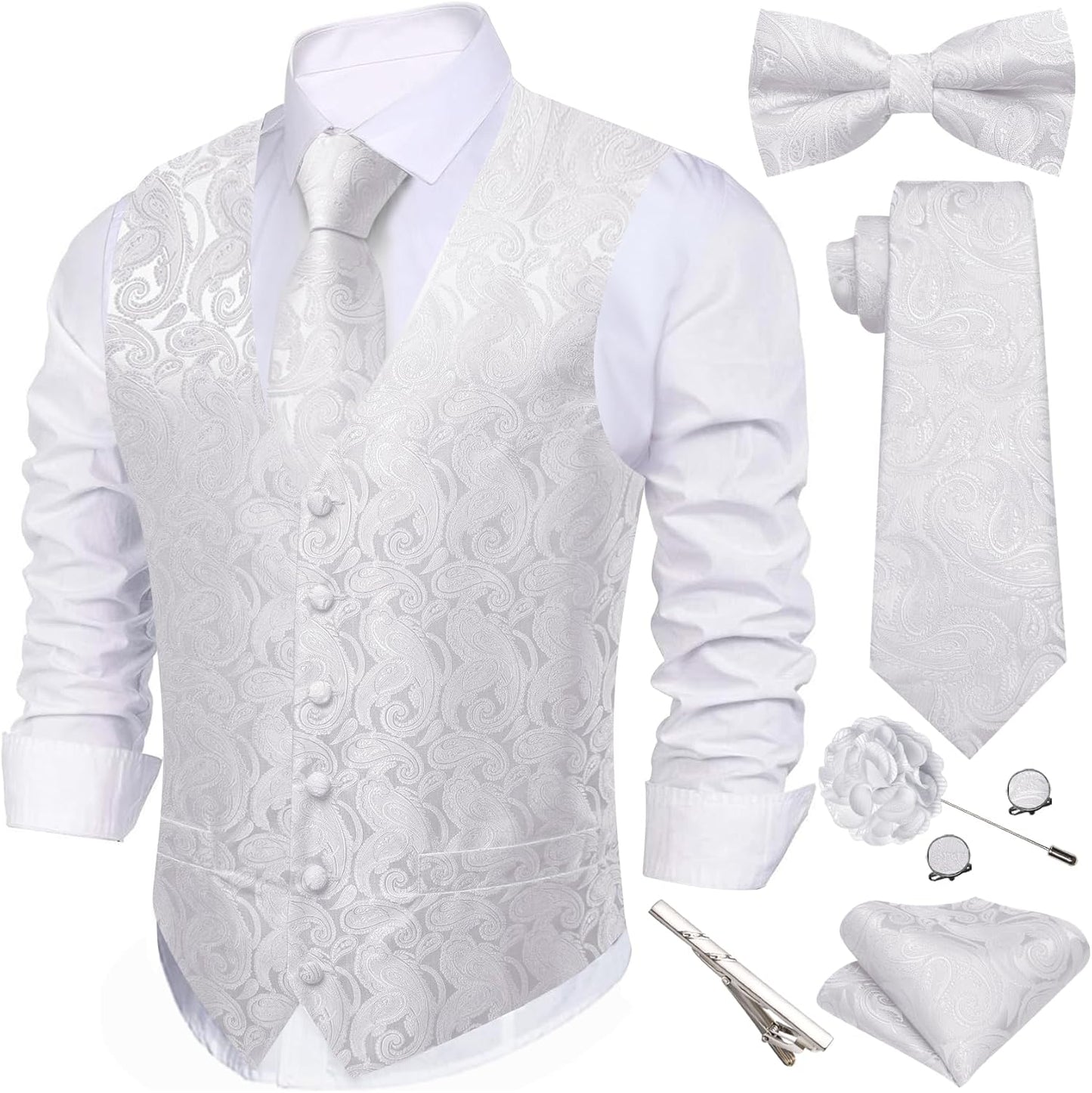 Barry.Wang Men's Suit Vest Tie Bowtie Set for Weddings and Parties