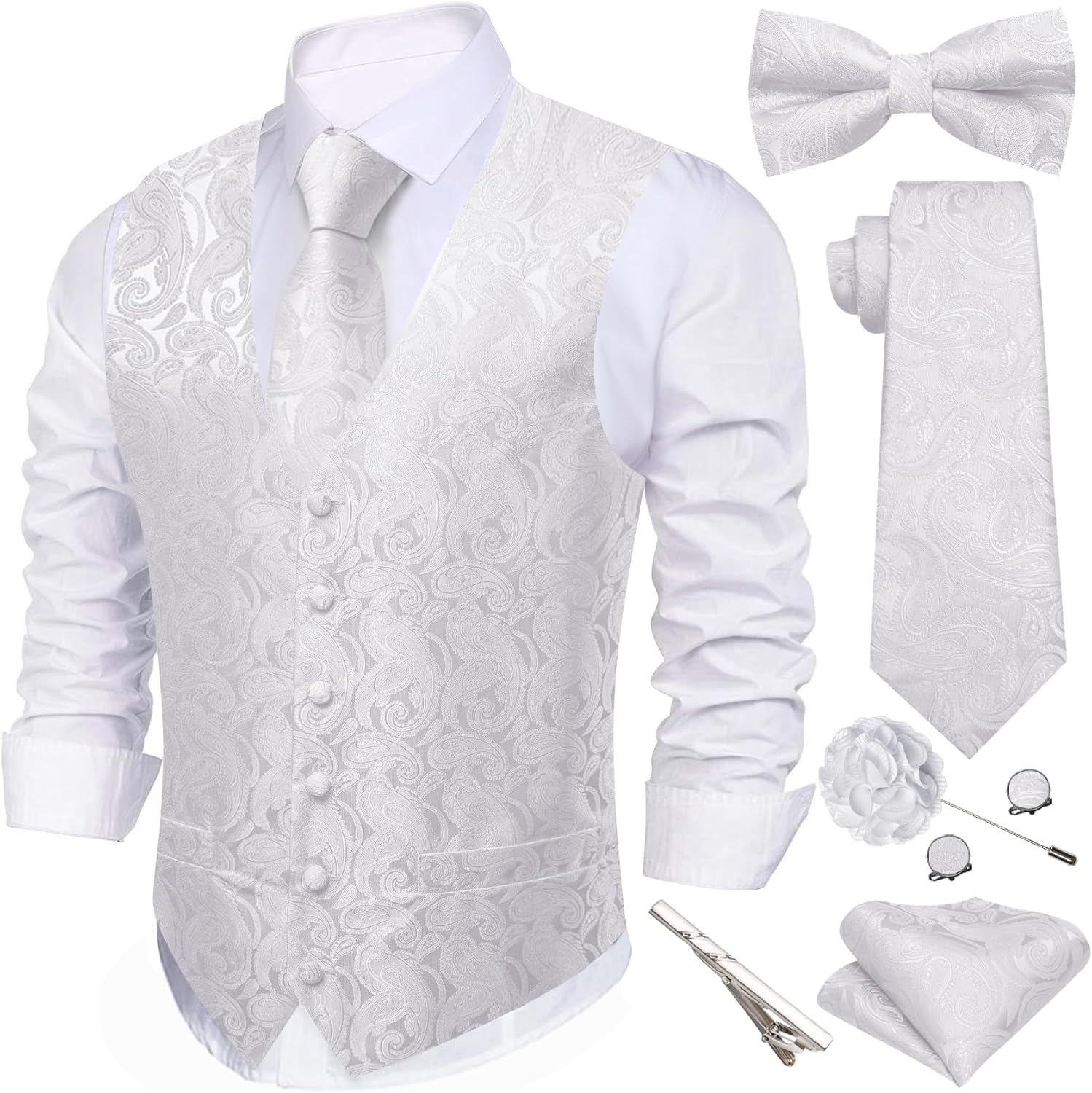 Barry.Wang Men's Suit Vest Tie Bowtie Set for Weddings and Parties