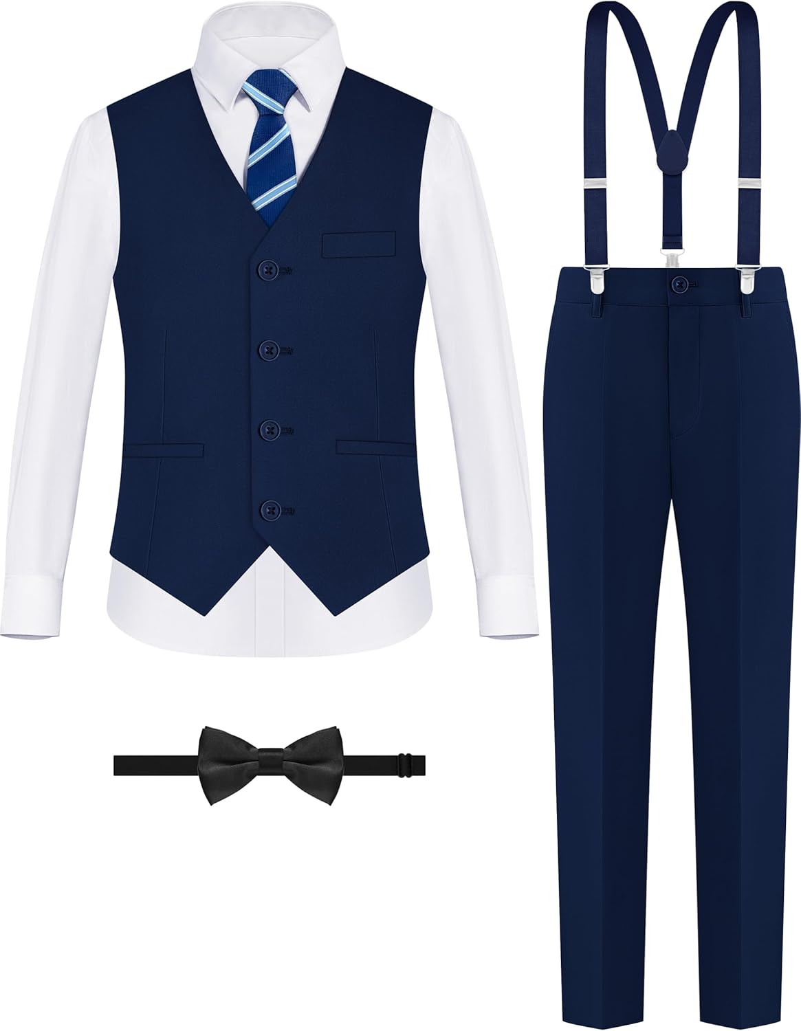 Boys' Formal Suit Set with Suspenders and Adjustable Waist