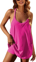 Women's Summer Sleeveless Mini Dress with Built-in Shorts - Cotton
