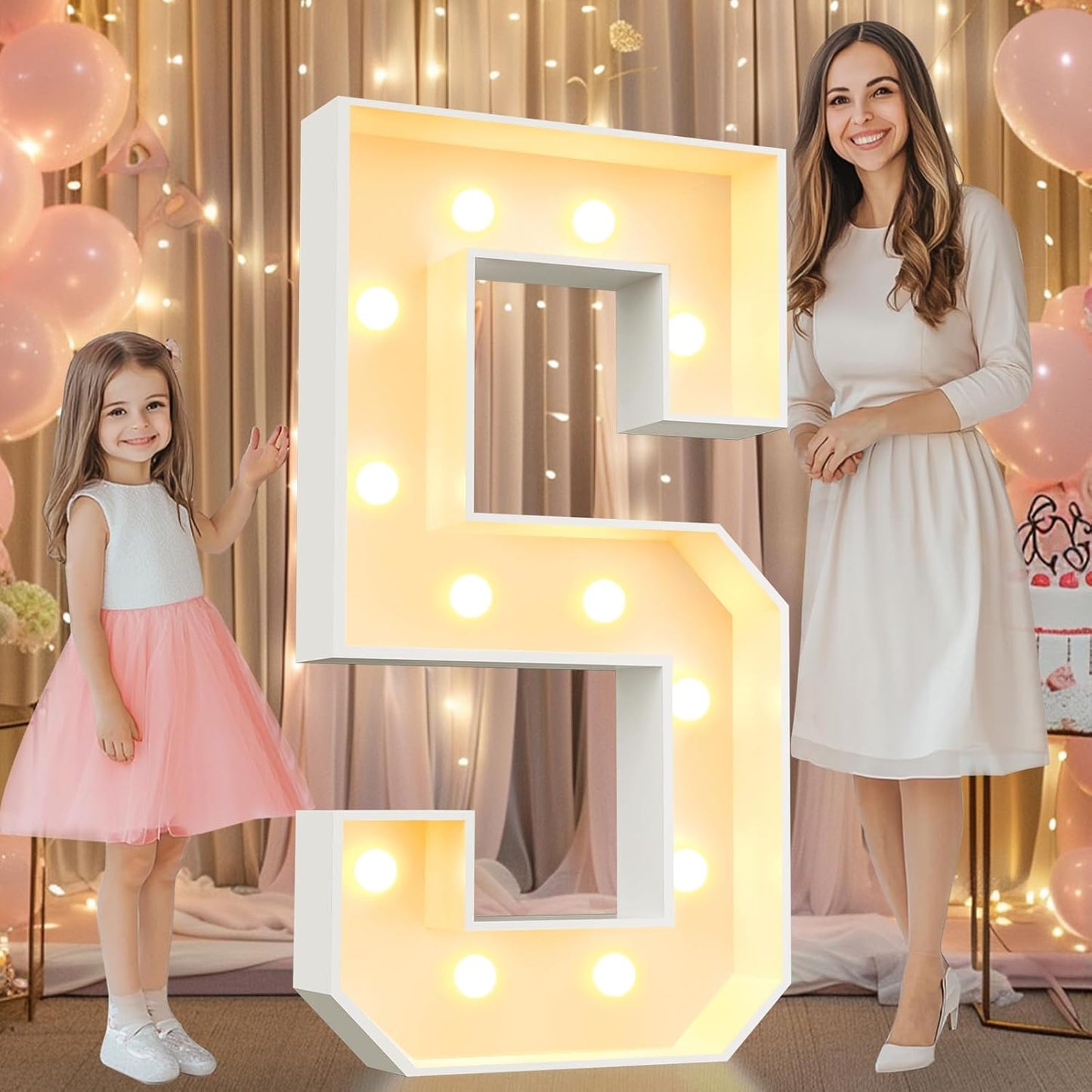 Pooqla 4 FT Light Up Marquee Number 5 for Birthday Celebrations