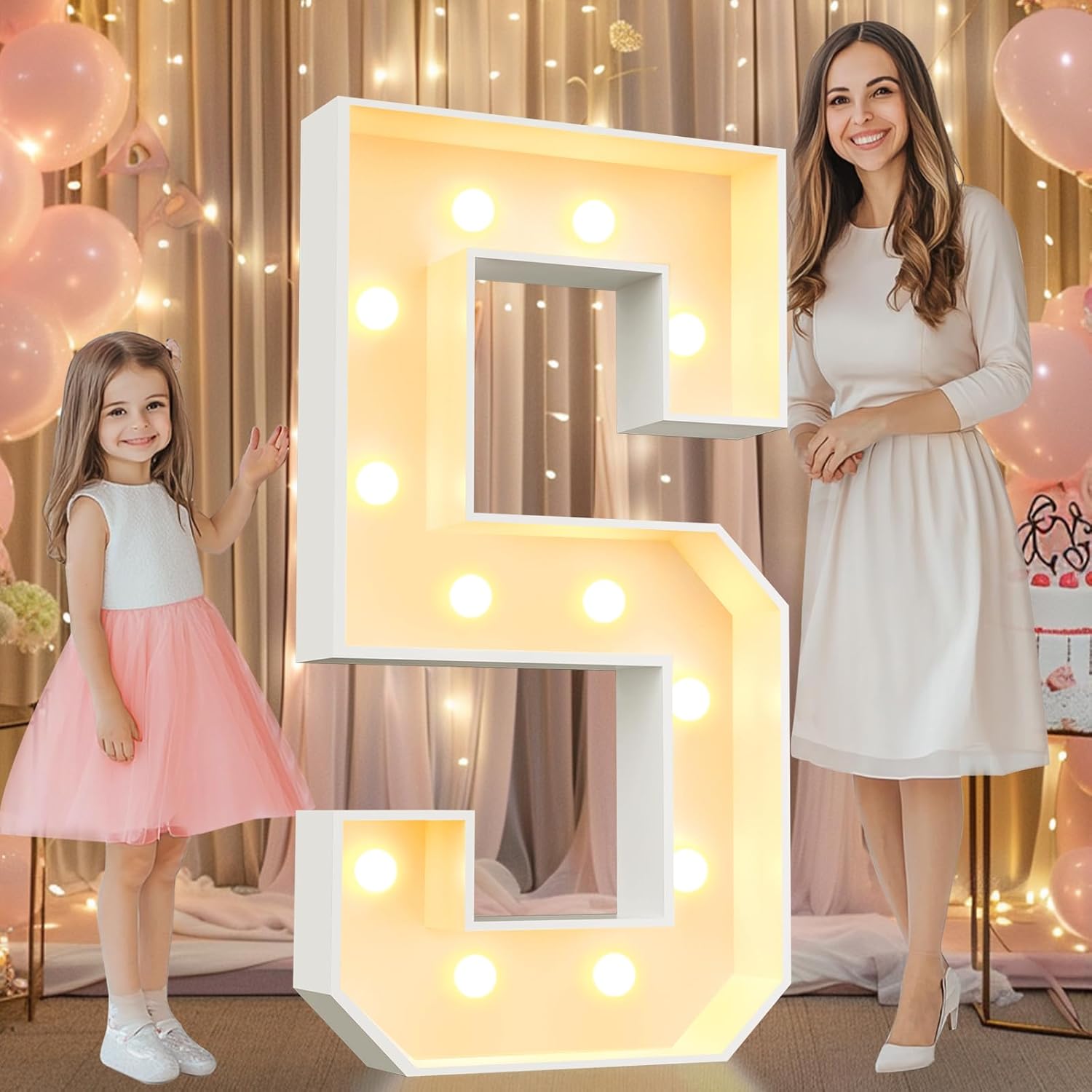 Pooqla 4 FT Light Up Marquee Number 5 for Birthday Celebrations