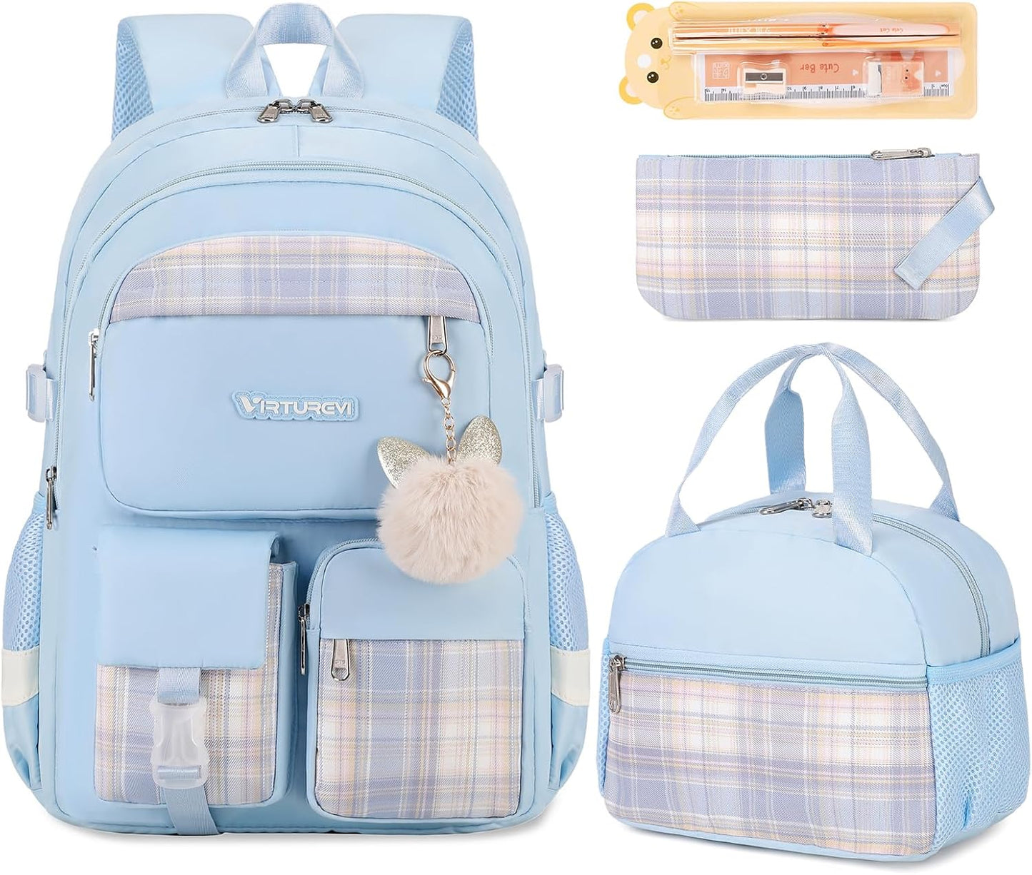 3PCS School Backpack for Student Women College Teen Girls Bookbag