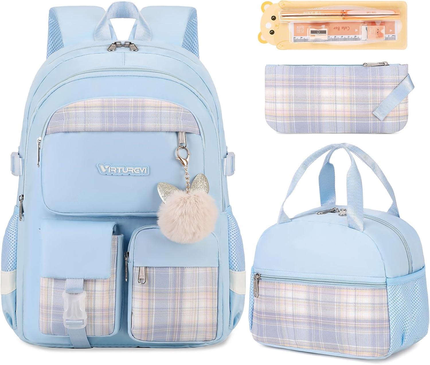 3PCS School Backpack for Student Women College Teen Girls Bookbag