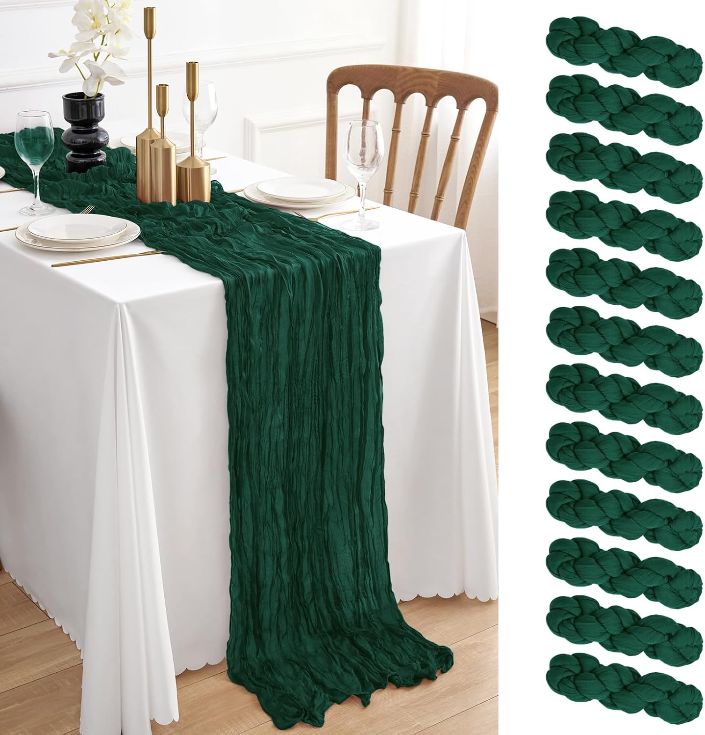 12 Pack Dark Green Cheesecloth Table Runner for Elegant Events