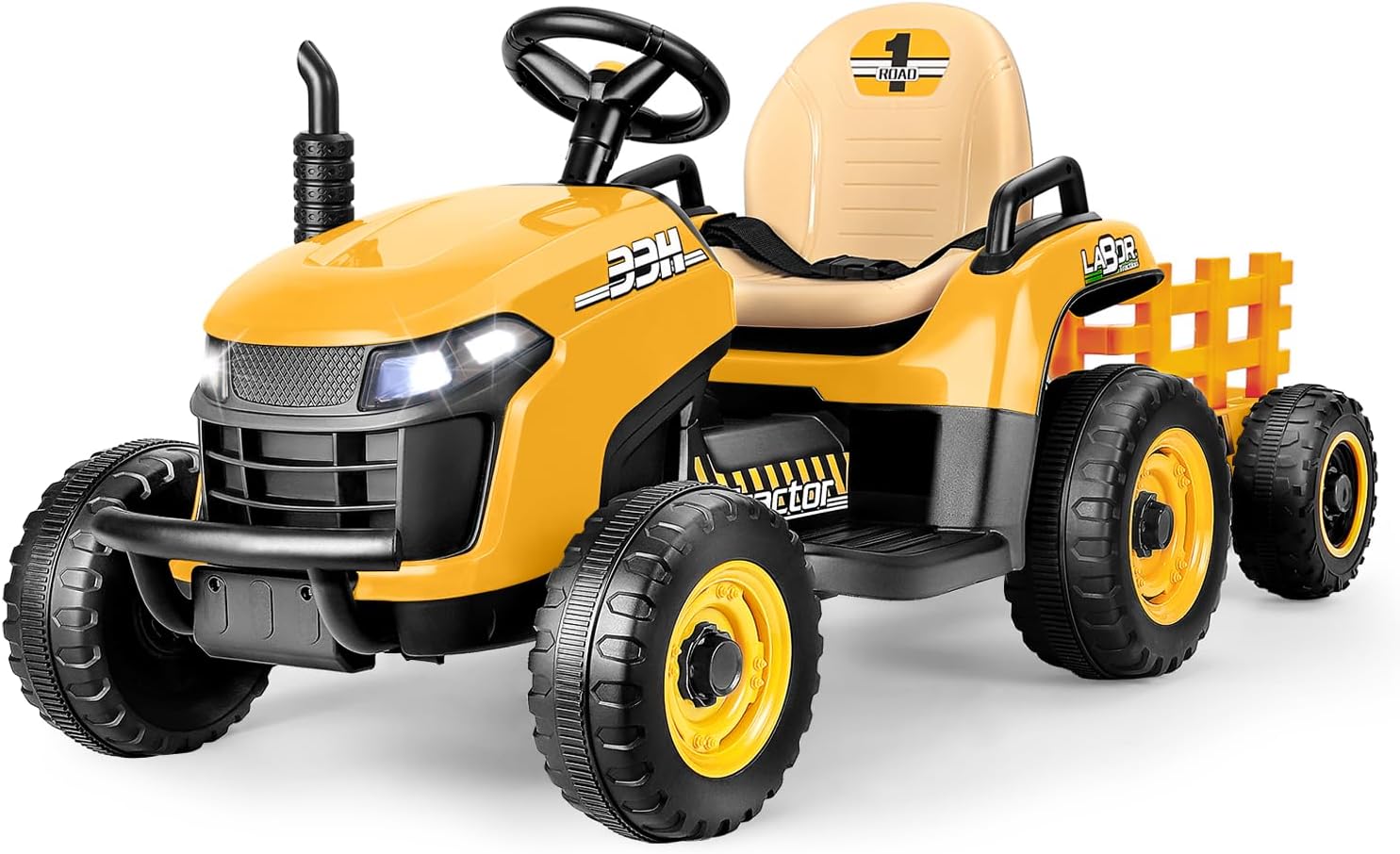 12V 7AH Ride on Tractor with Tiltable Trailer for Kids