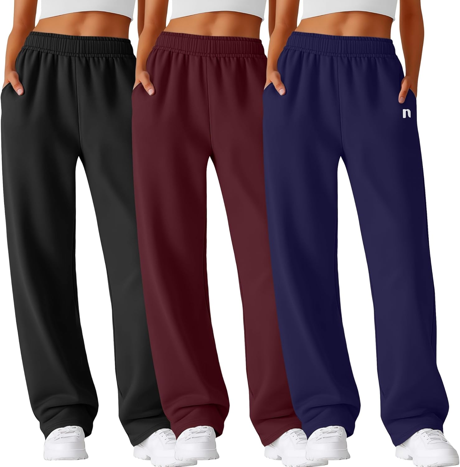 Neer 3 Pack Womens Wide Leg Sweatpants for Casual Comfort