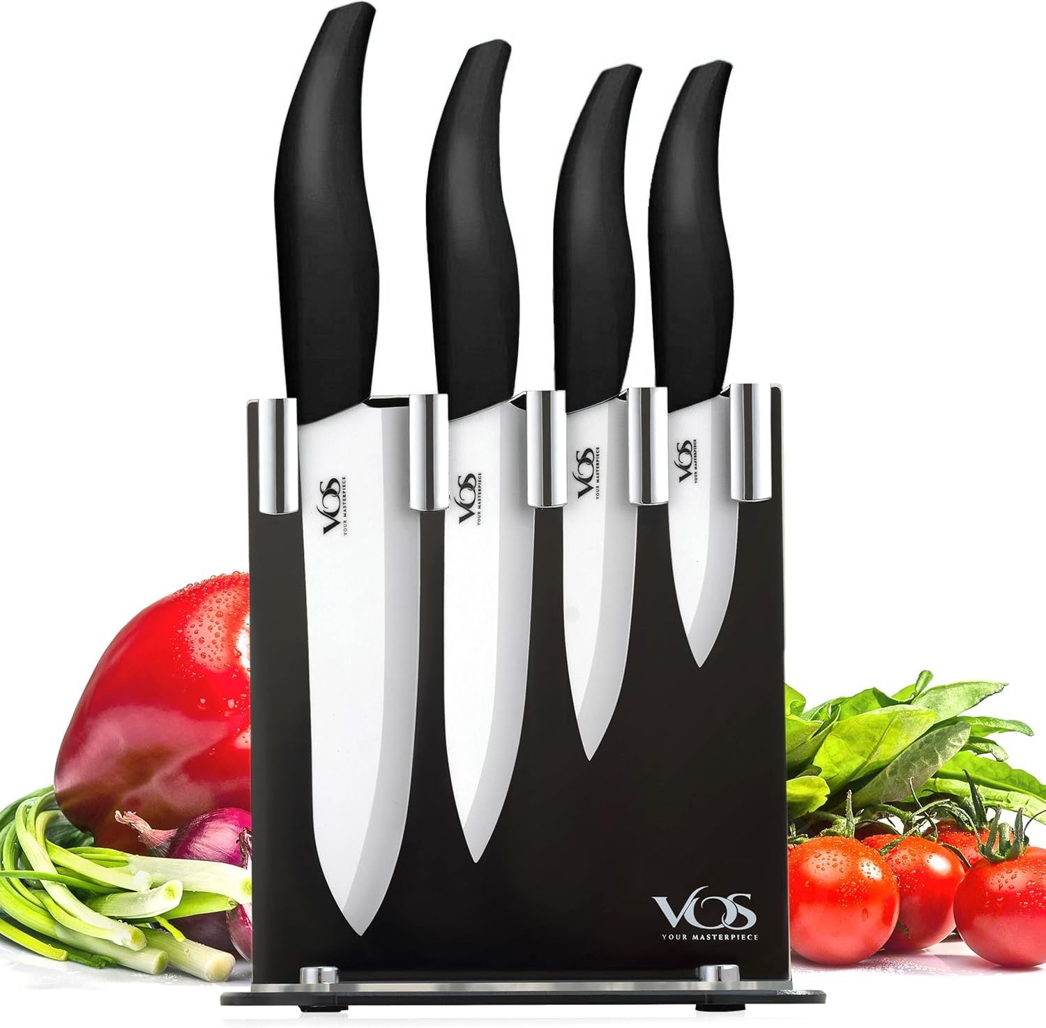 Vos Ceramic Knife Set with Block - Ultra Sharp Kitchen Knives
