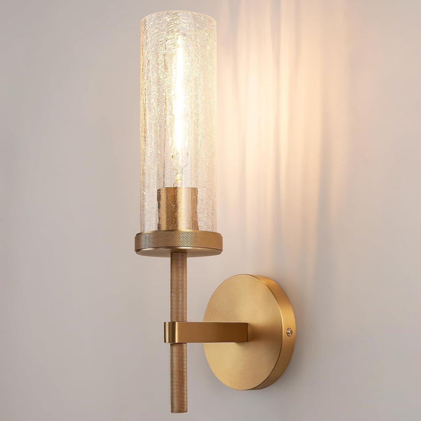 15 Knurled Brass Wall Sconce with Crackle Glass Tube for Home