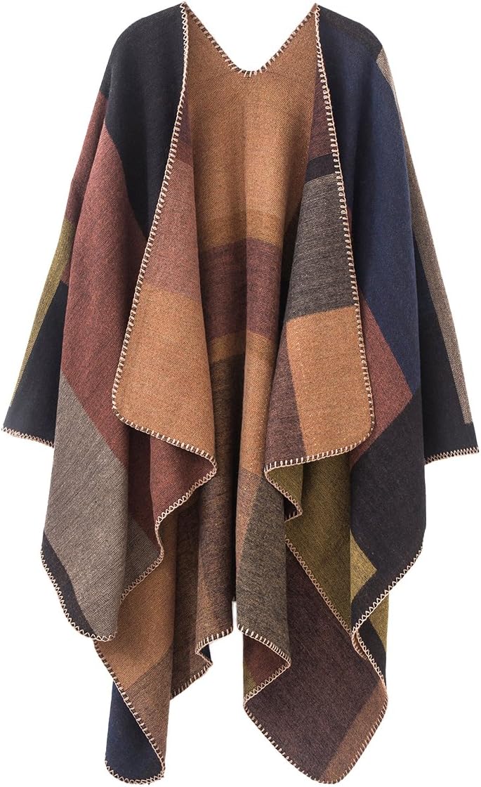 Urban CoCo Women's Color Block Shawl Wrap for Cozy Winter Style