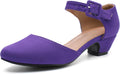 Women Purple Suede Mary Janes Pumps - Low Chunky Heel Comfort