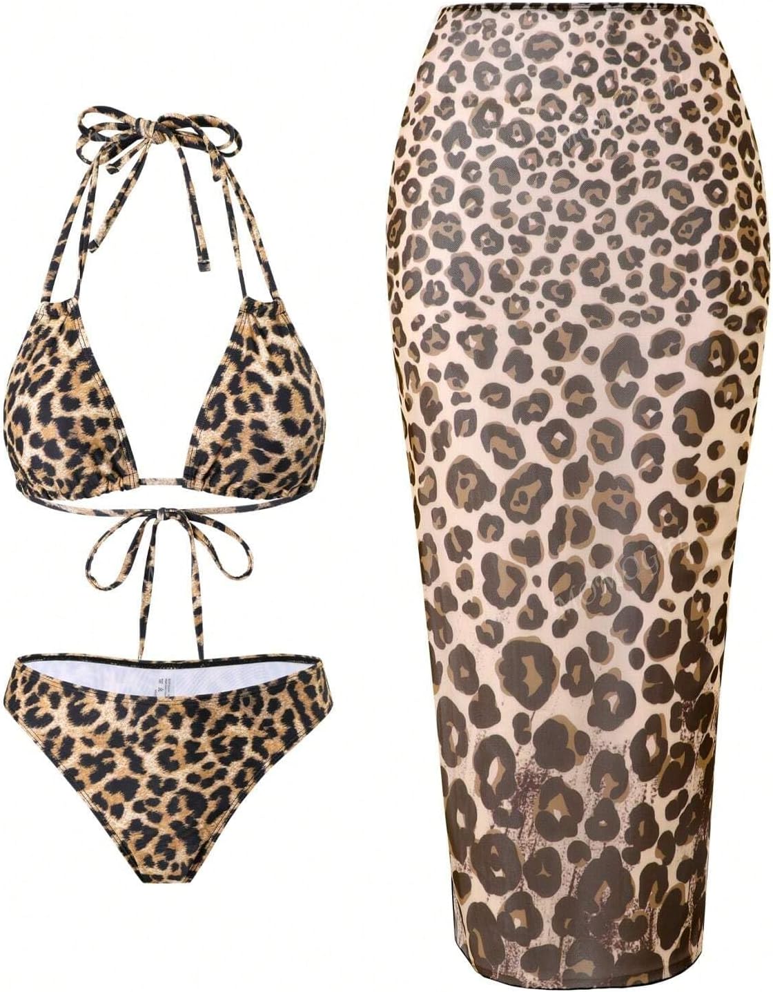 ZAFUL Womens 3pcs Swimsuit Floral Halter Triangle Bikini Set