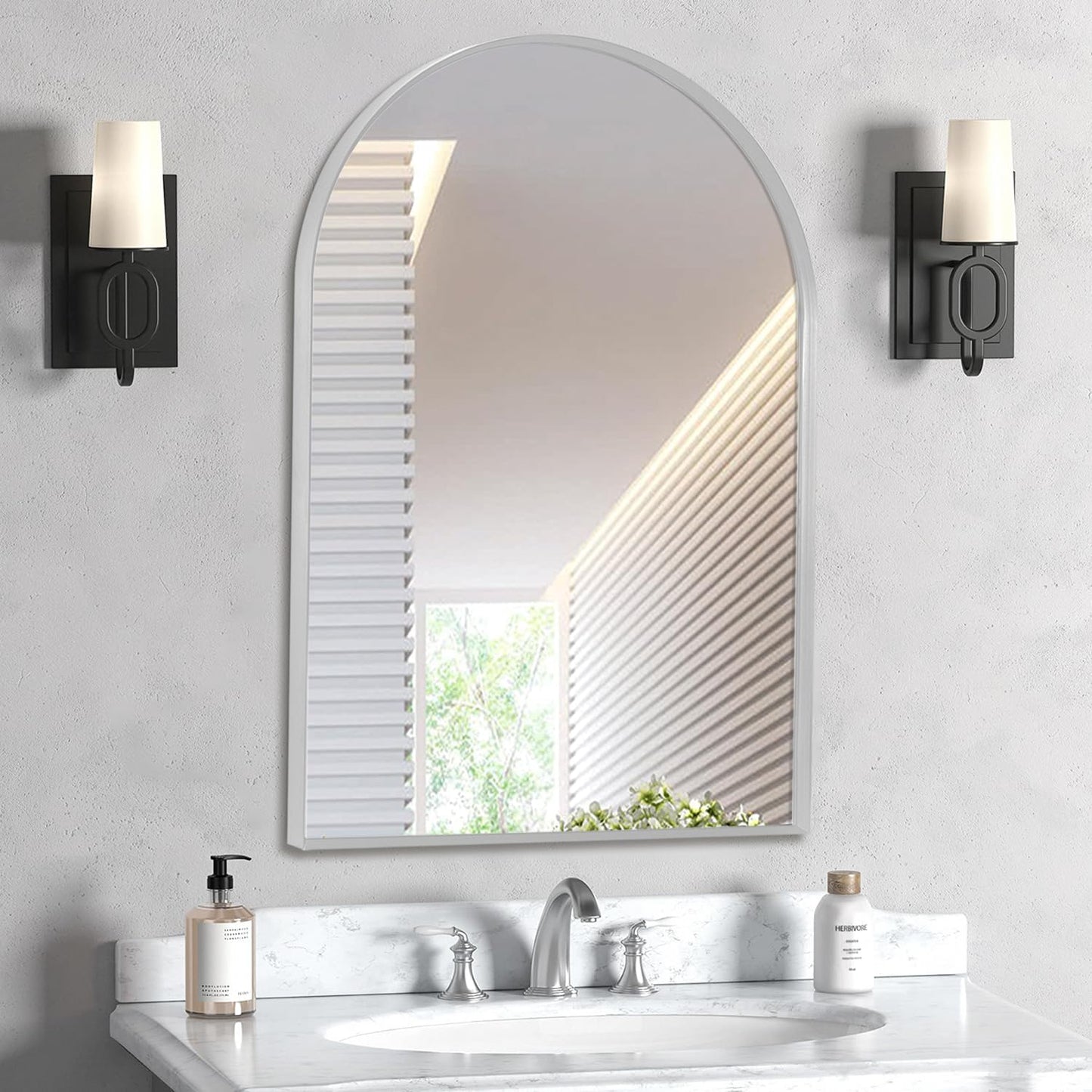 24in x 32in Silver Arched Mirror for Bathroom and Living Room