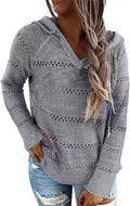 Women Color Block Hooded Crochet Sweater - Lightweight Striped