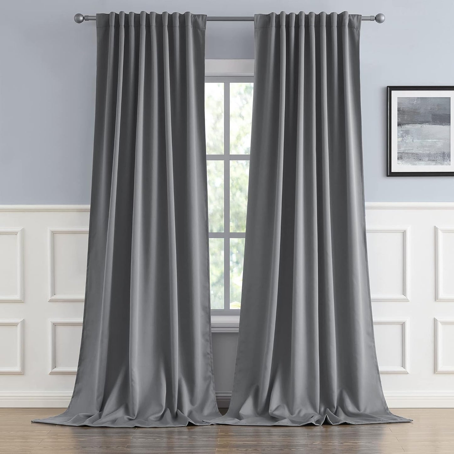 DUALIFE Medium Grey Blackout Curtains for Bedroom and Hall