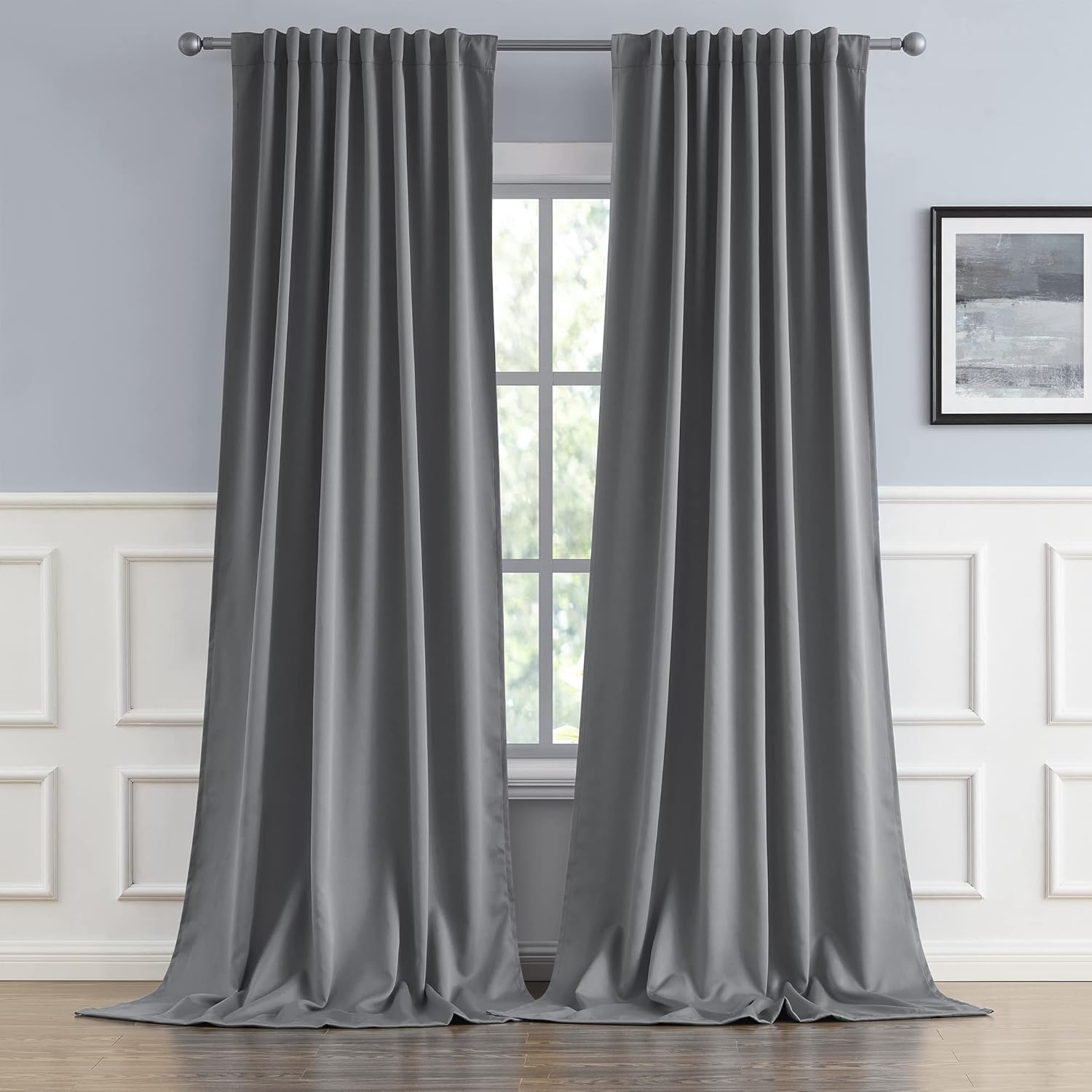 DUALIFE Medium Grey Blackout Curtains for Bedroom and Hall