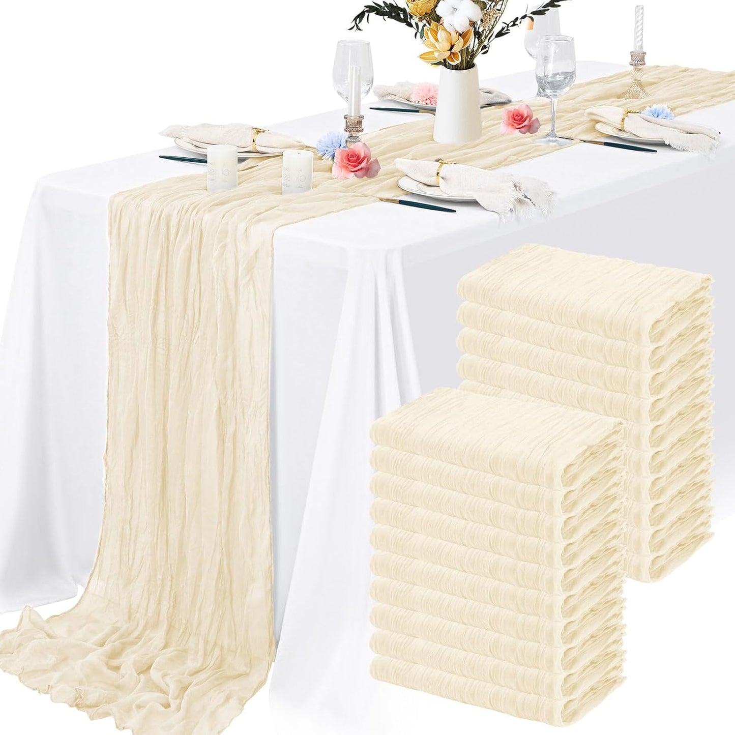 20 Packs Cheesecloth Table Runner for Elegant Wedding Decor