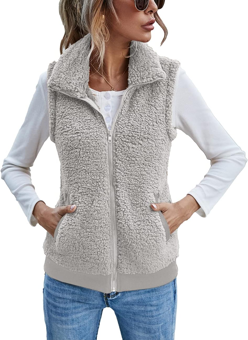 LOMON Womens Fuzzy Fleece Vest for Casual Fall and Winter Wear