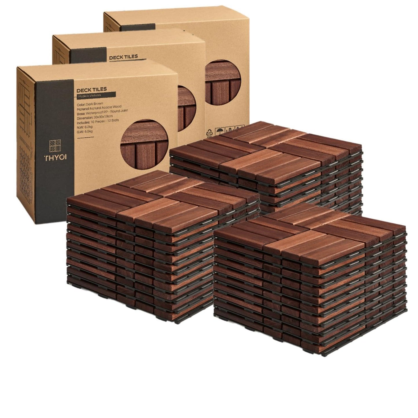 30 Pcs Interlocking Deck Tiles - Durable Acacia Wood Flooring