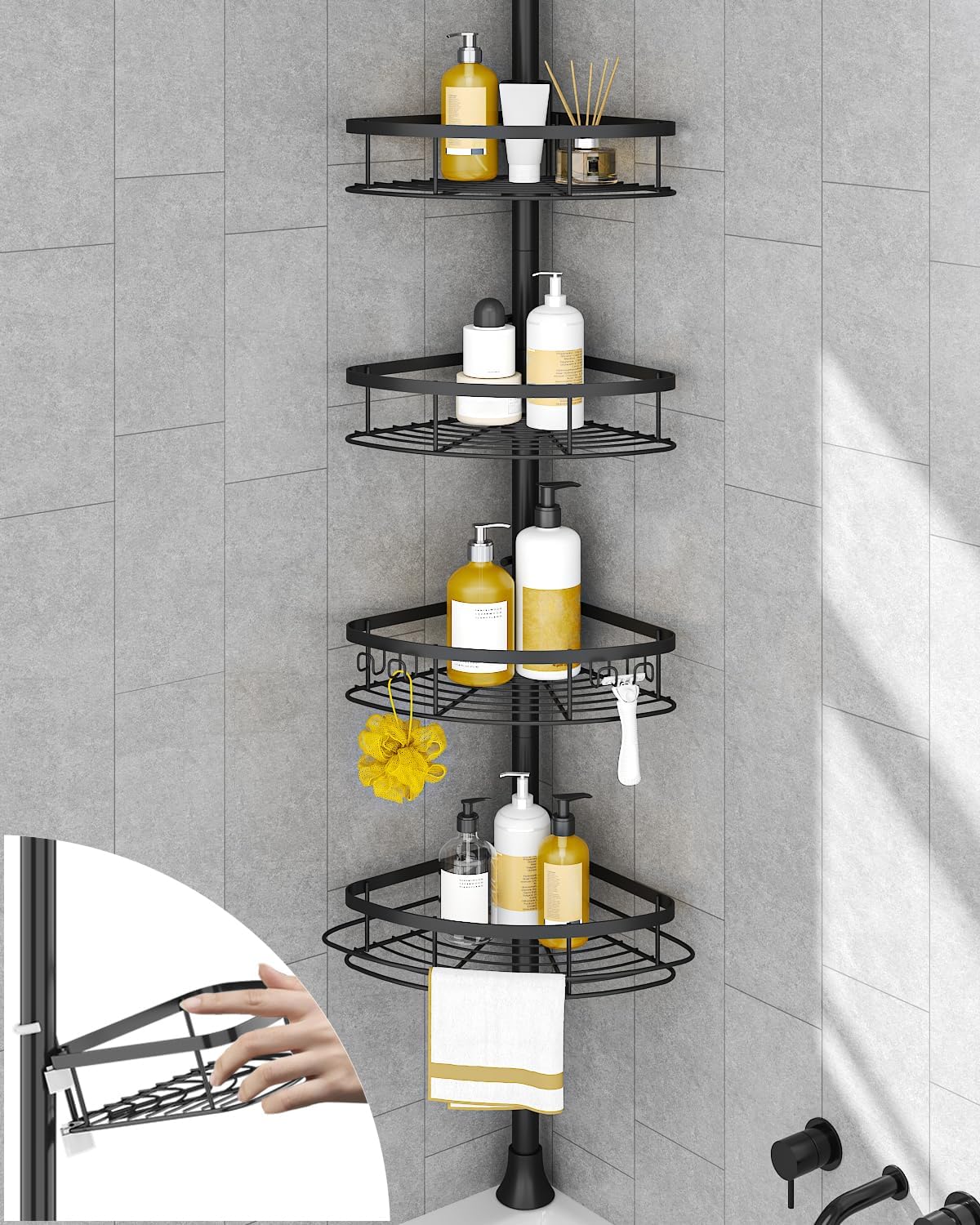 SEIRIONE Corner Shower Caddy Tension Pole for Bathroom