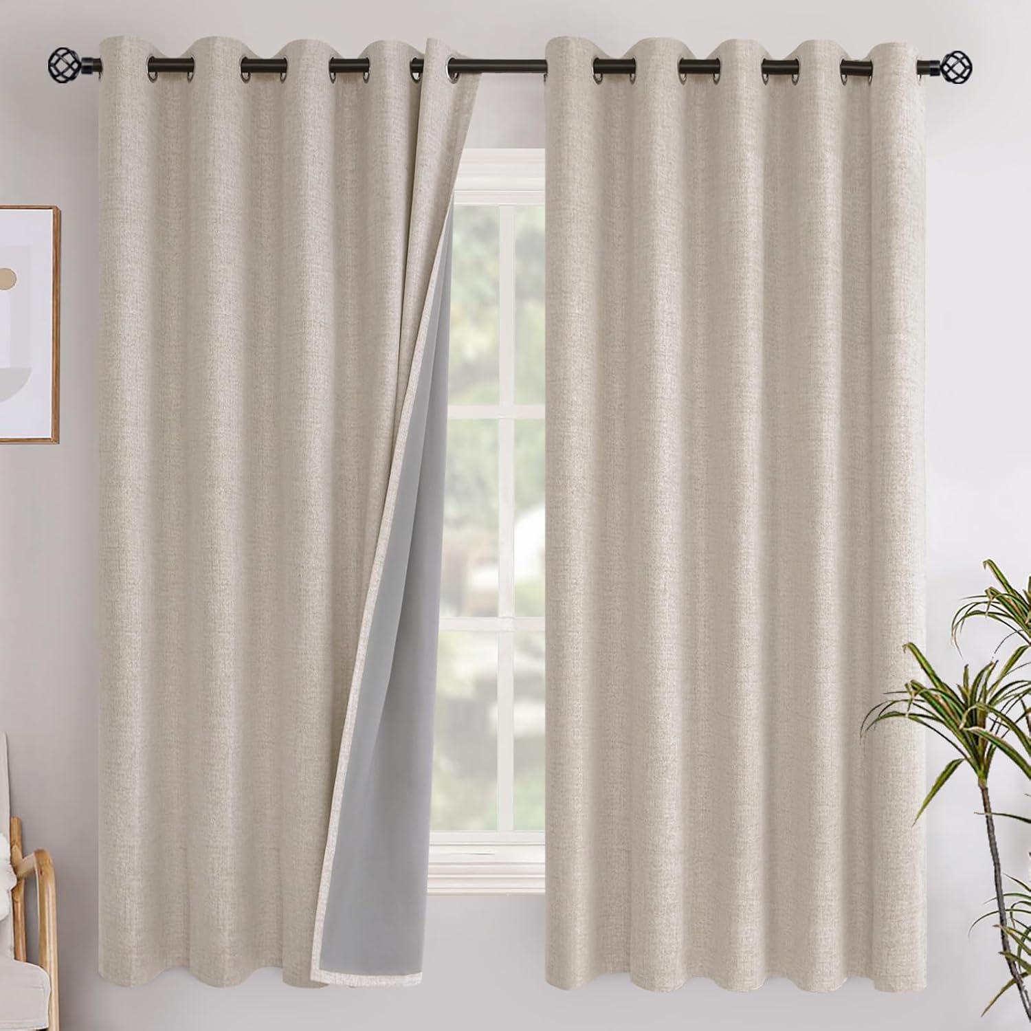 YoungsTex Linen Blackout Curtains for Bedroom and Living Room