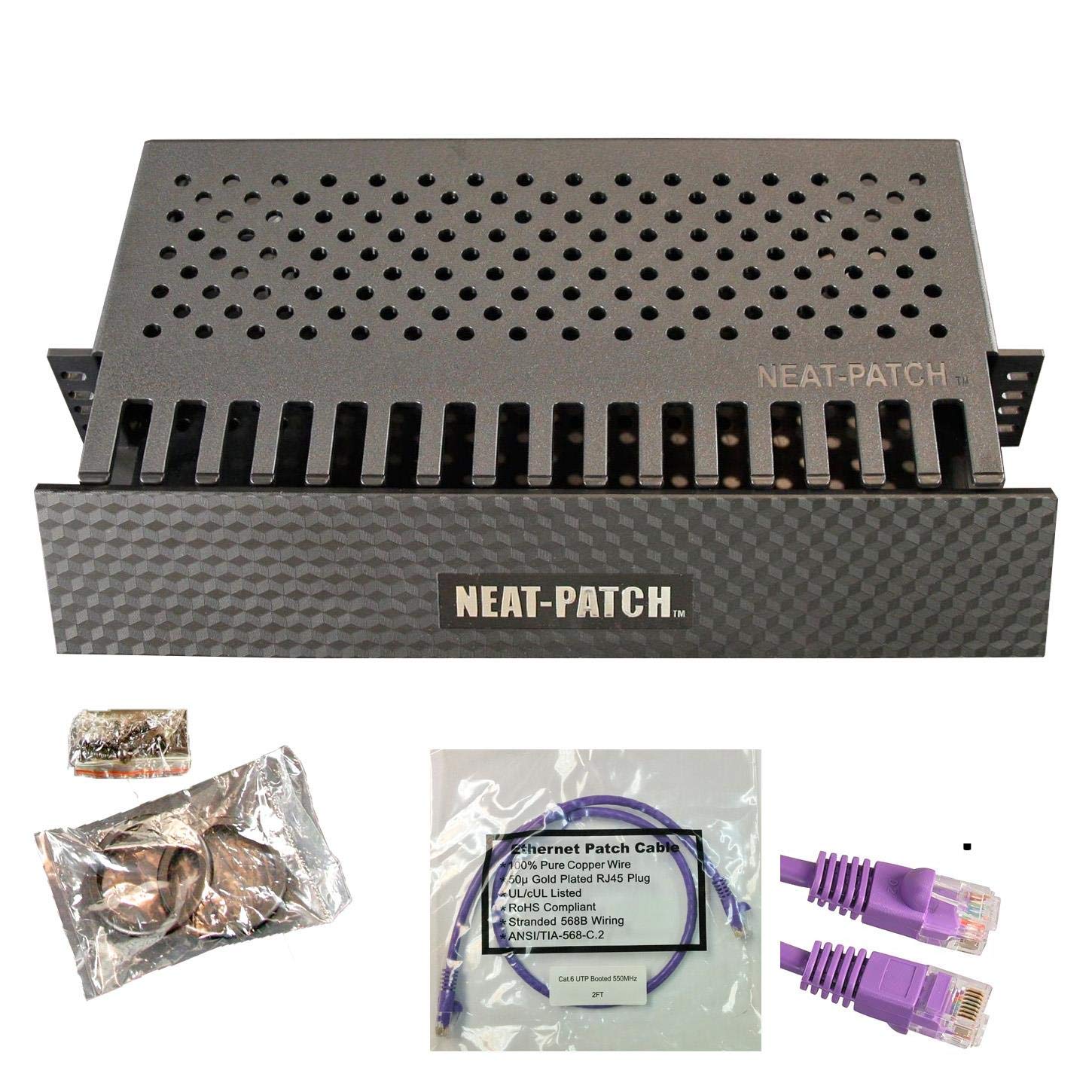 Neat Patch Cable Management Kit with 24 CAT6 Cables - 2FT Purple