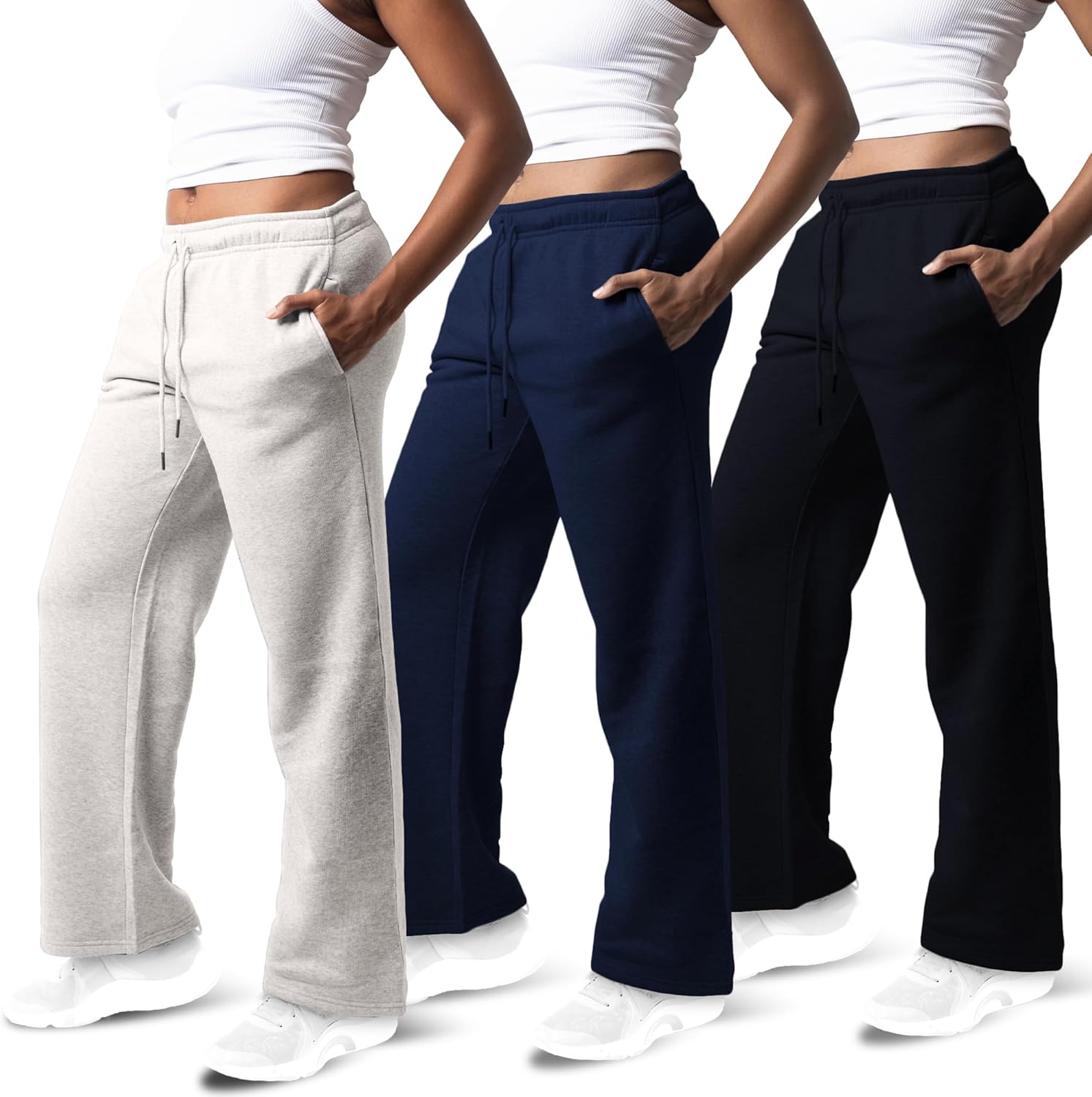 3 Pack Sweatpants Women - Cozy Wide Leg Fleece Pants