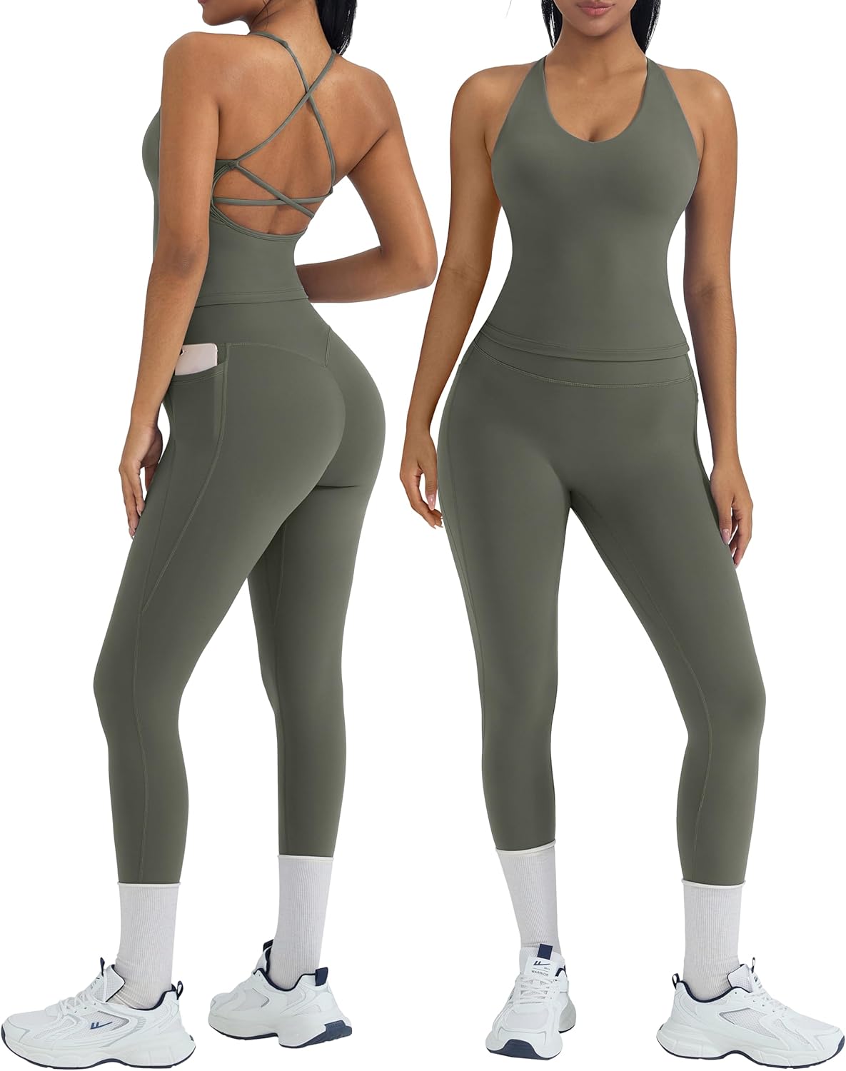 OMKAGI 2 Piece Workout Sets for Women with Padded Tops