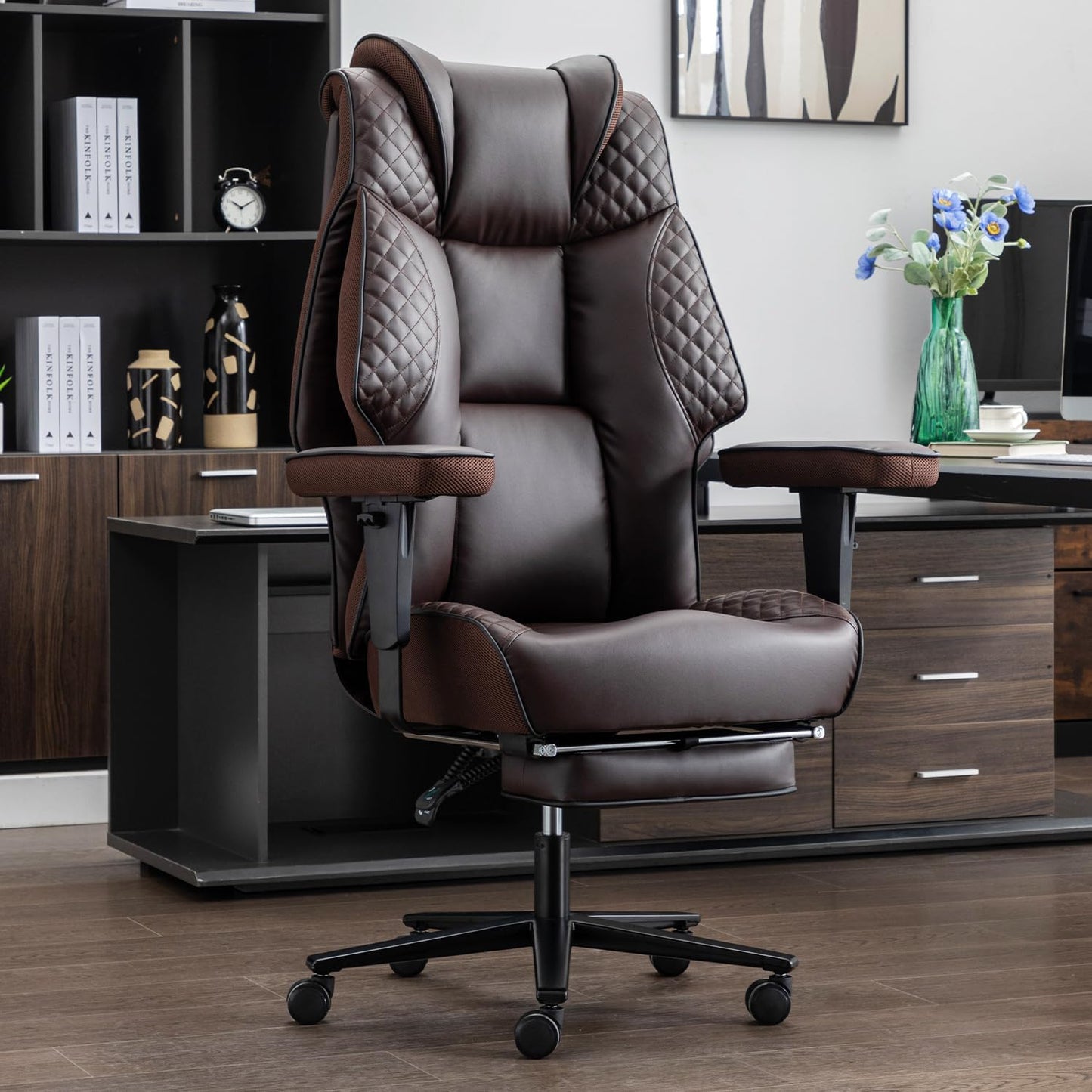 400lbs Big&Tall Leather Office Chair-Ergo+Footrest