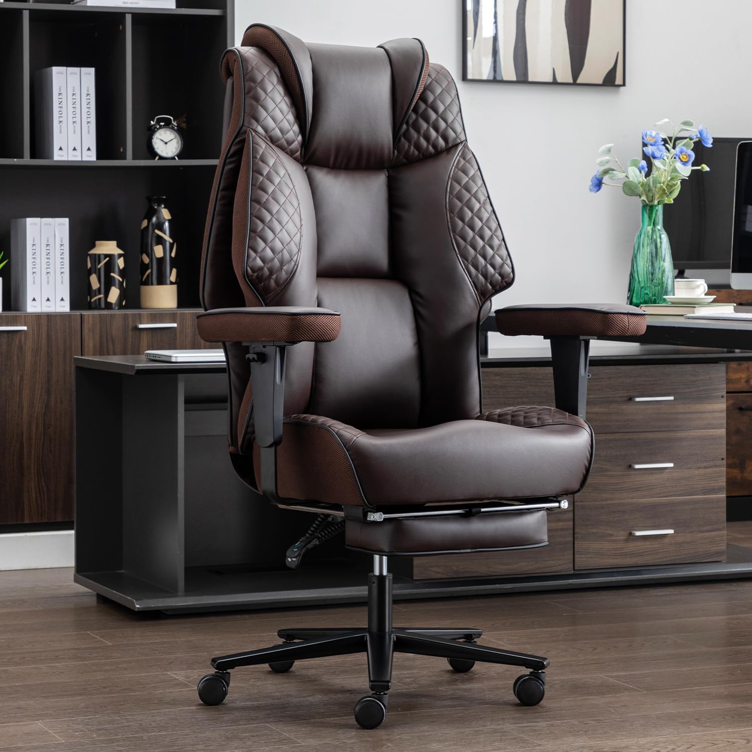 400lbs Big&Tall Leather Office Chair-Ergo+Footrest