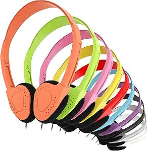 30 Pack Multi Color Kid's Wired On Ear Headphones for Schools