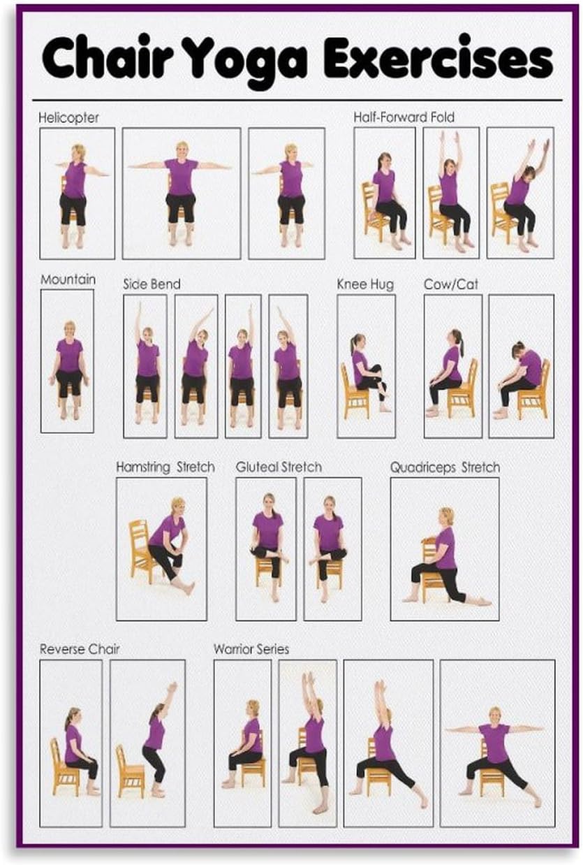 Chair Yoga Poster for Seniors - Wall Art Decor 12x18in