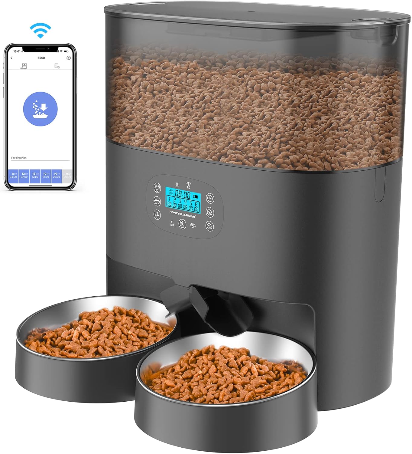 HoneyGuaridan Smart Cat Feeder: WiFi Enabled, 2 Cats, App Control