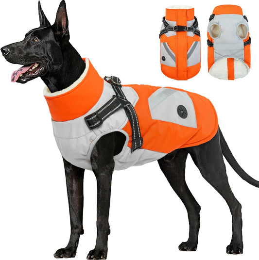 FUAMEY Dog Winter Jackets for Large Dogs with Harness Built-in