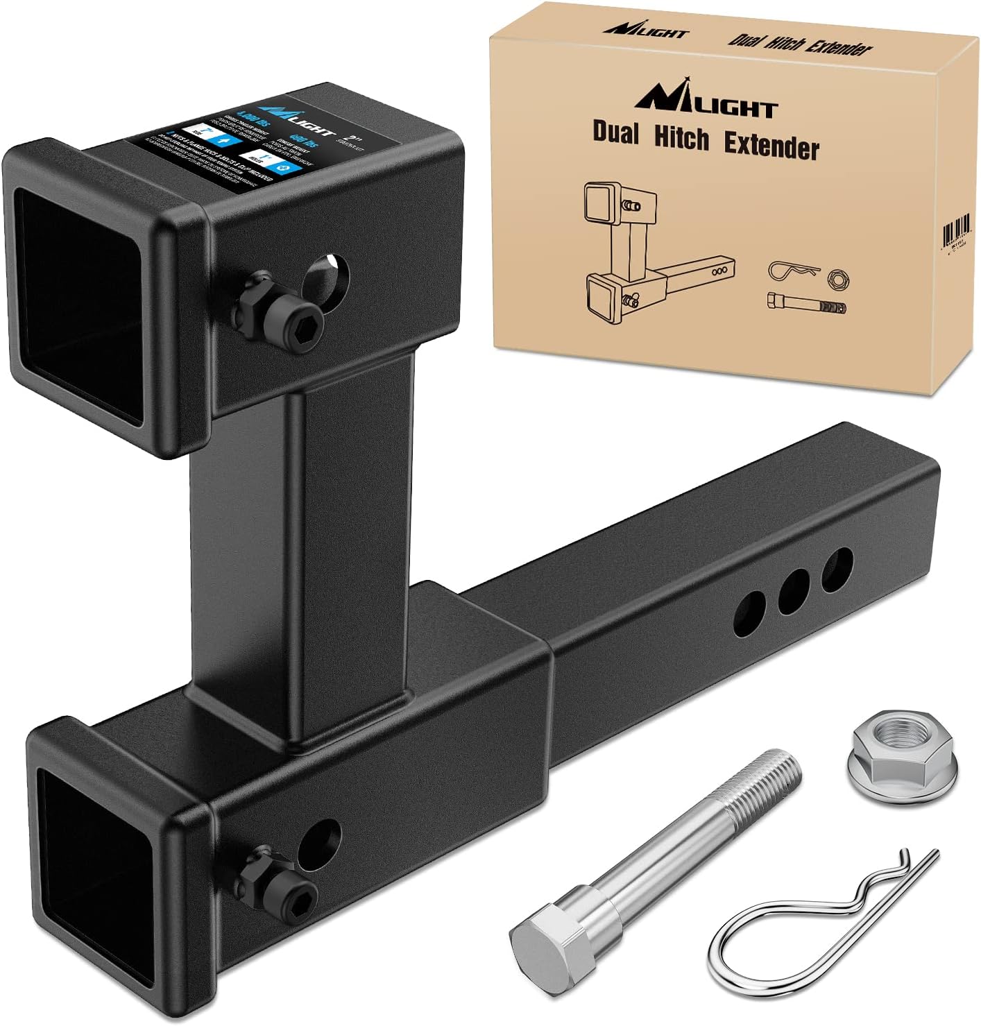 Dual Hitch Extension for 2 inch Receiver with Adjustable Length