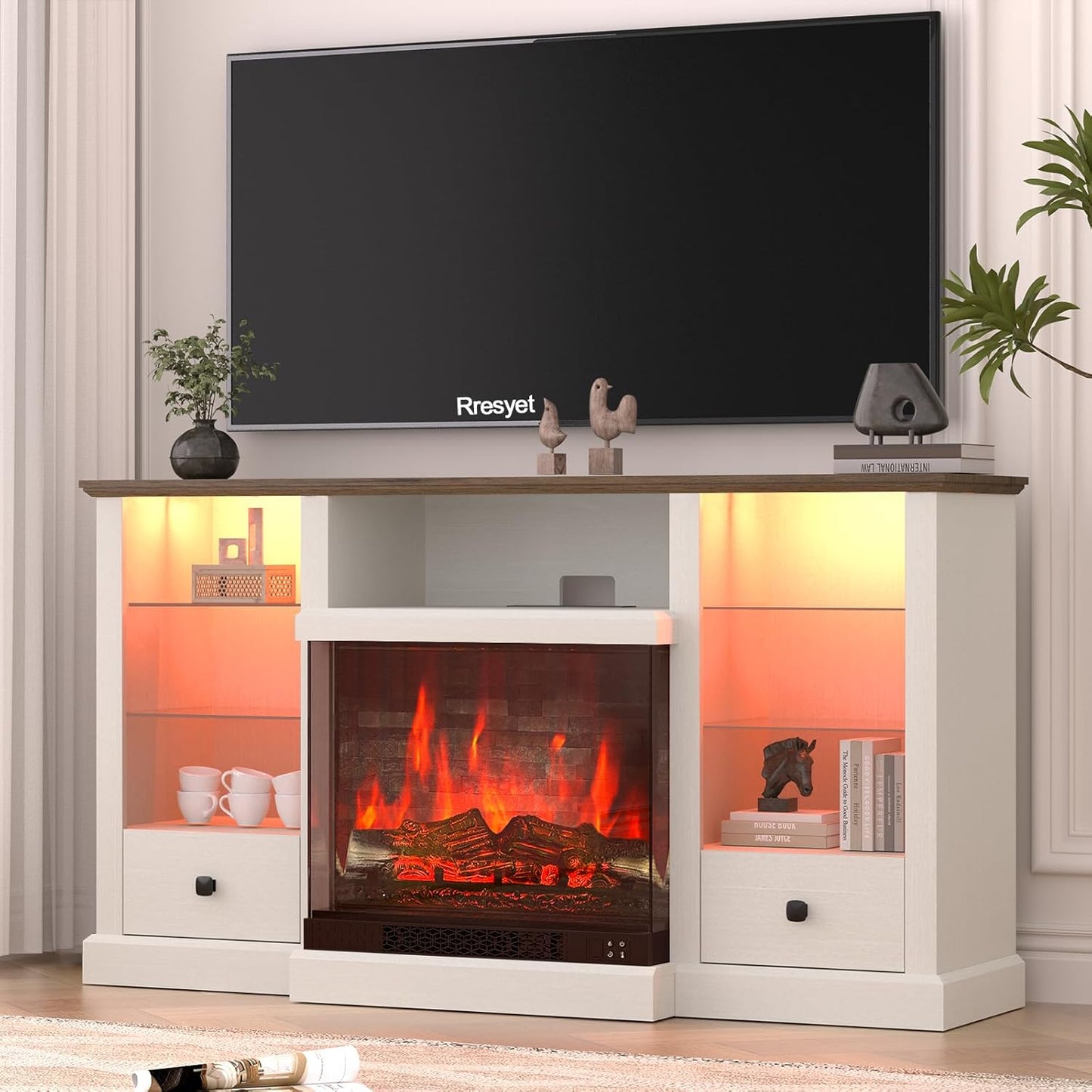 65 LED Fireplace TV Stand with Remote & Storage