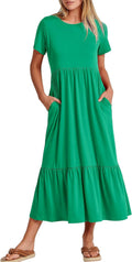 Womens 2025 Summer Casual Maxi Dress - Tiered Flowy Midi with Pockets
