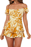 Off Shoulder Boho Romper Chiffon Shorts Jumpsuit - Flattering Summer