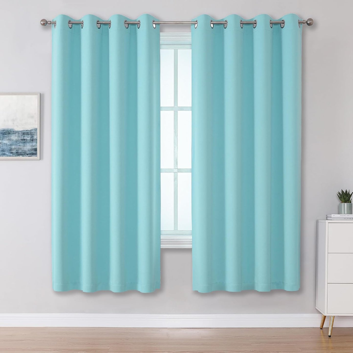 DUALIFE Aqua Curtains for Living Room Bedroom Light Blocking
